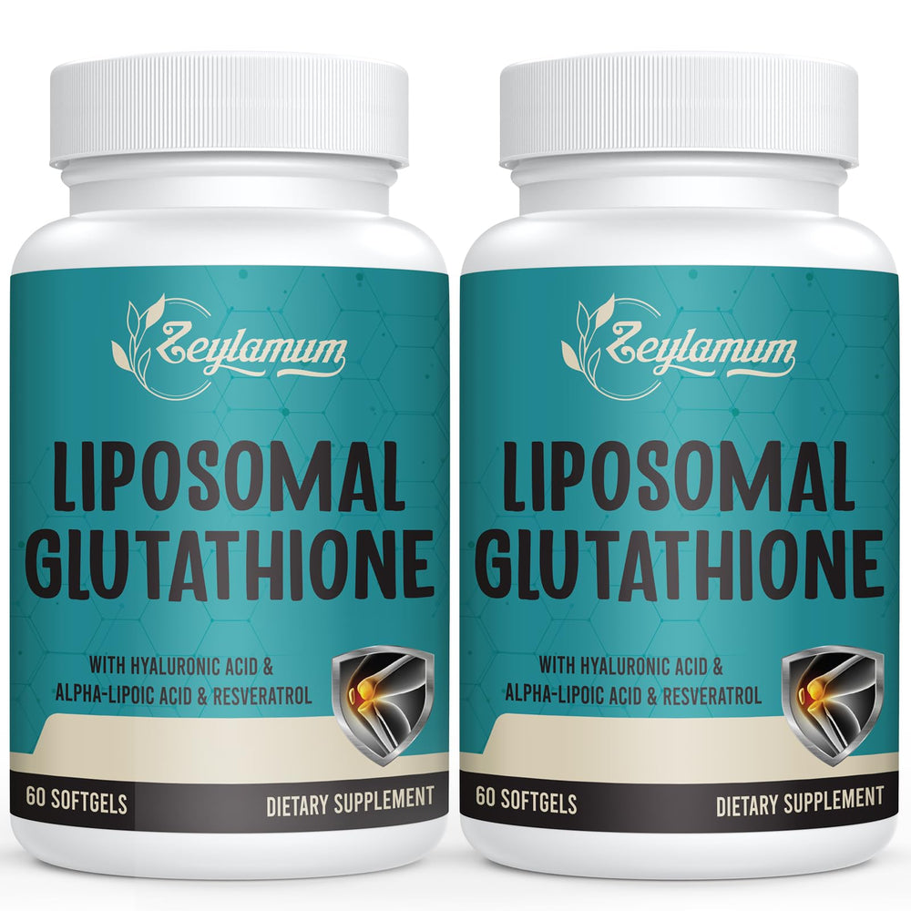 Zeylamum liposomal glutathione softgels bottle on white background, potential antioxidant support