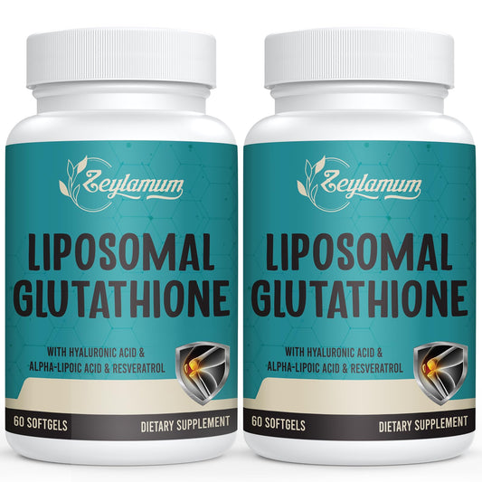 Zeylamum liposomal glutathione softgels bottle on white background, potential antioxidant support
