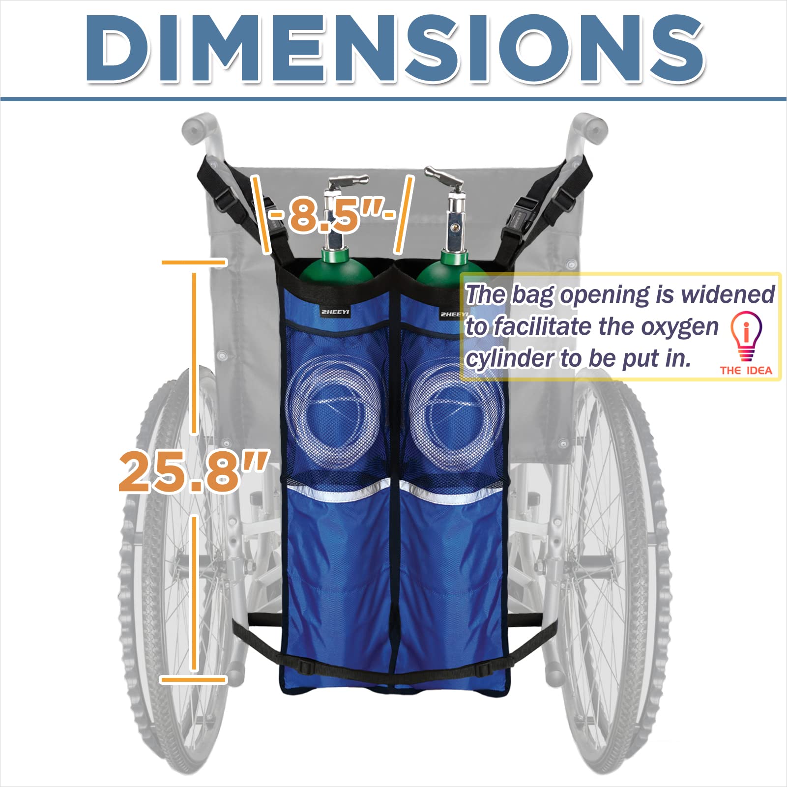 ZHEEYI wide bag design makes insertion of oxygen cylinders easier.