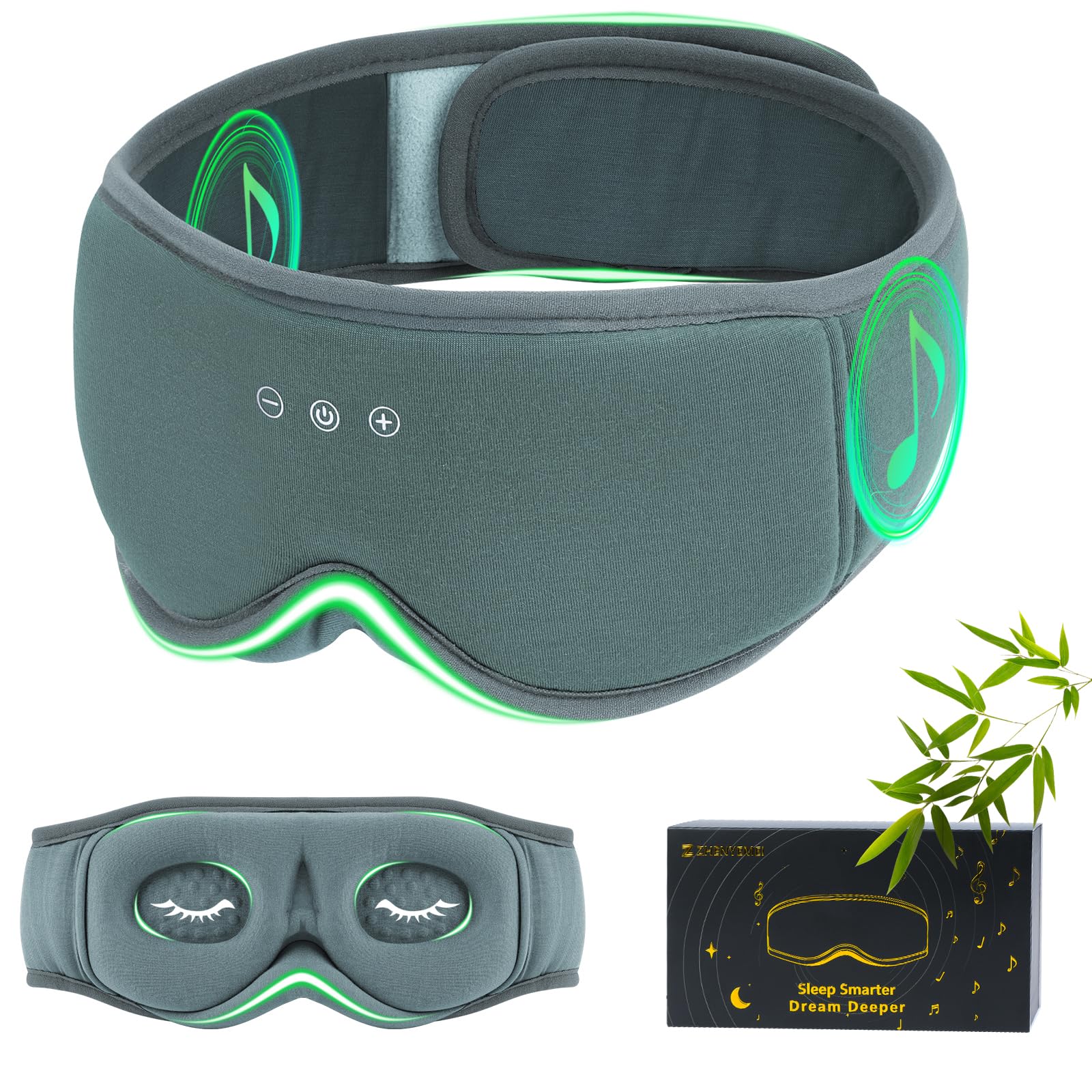 ZHENYEMEI bamboo-cotton sleep mask with Bluetooth headphones for deeper relaxation.