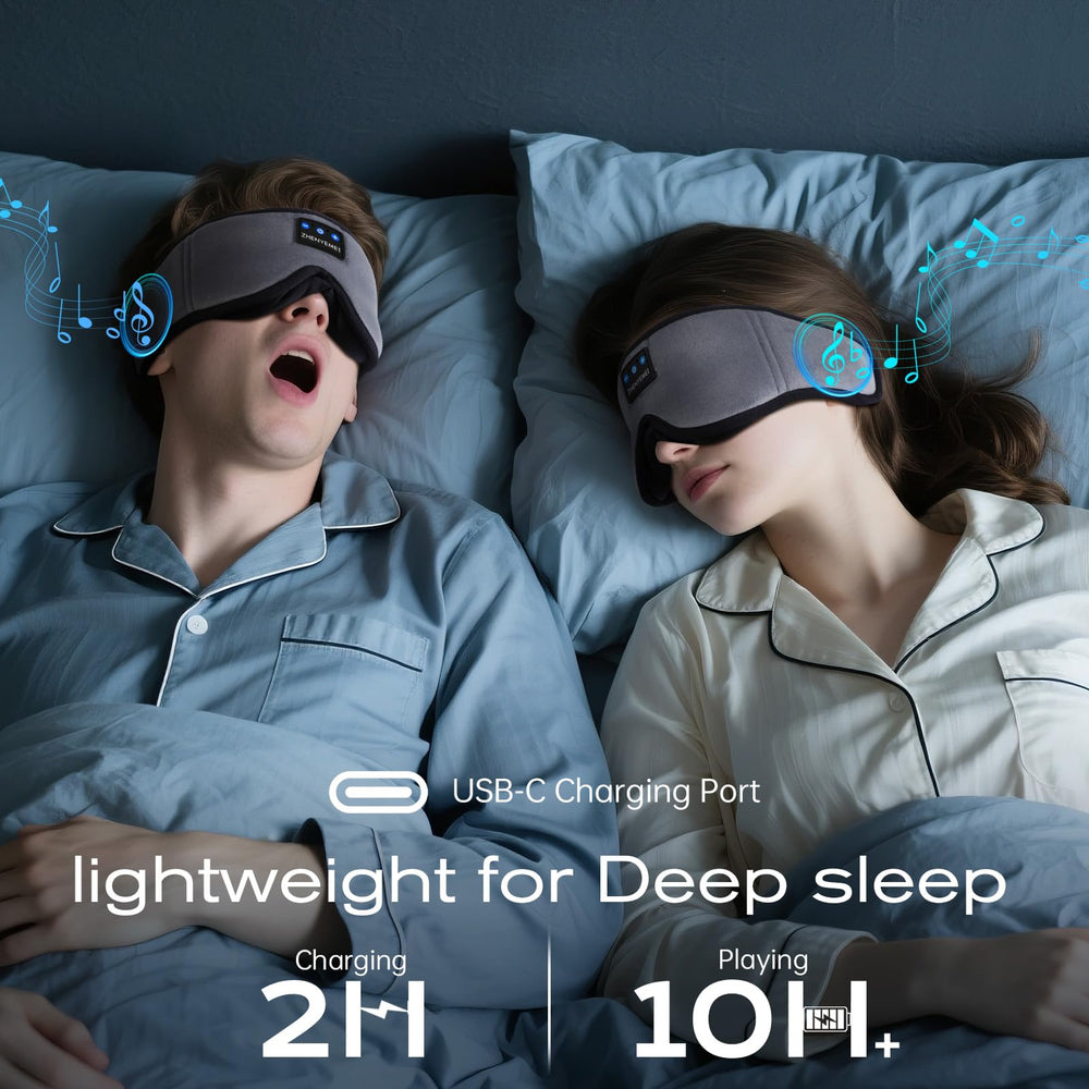 ZHENYEMEI grey eye mask worn with ergonomic, comfortable fit.