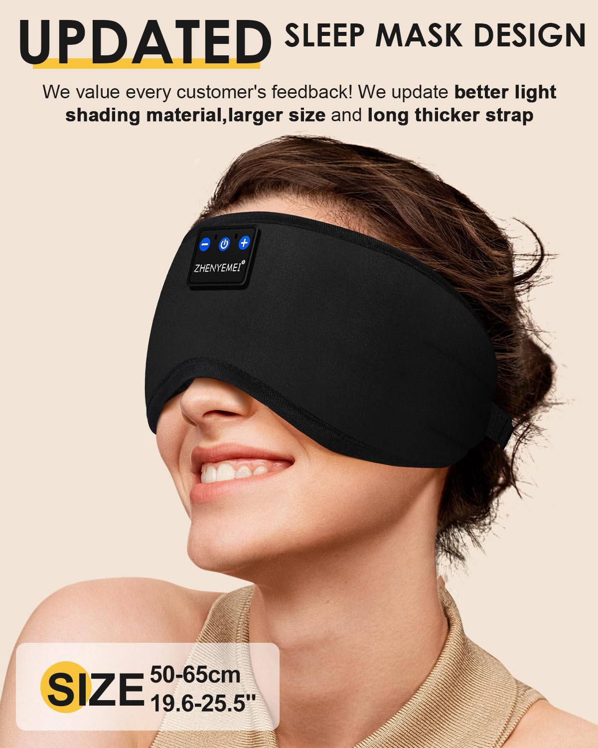 ZHENYEMEI Sleep Headphones built-in speakers behind the mask for clear audio.