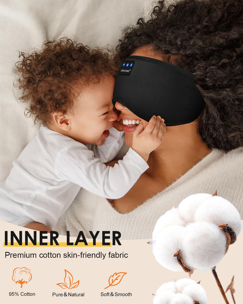 ZHENYEMEI Sleep Headphones travel-friendly design with compact case for on-the-go listening.
