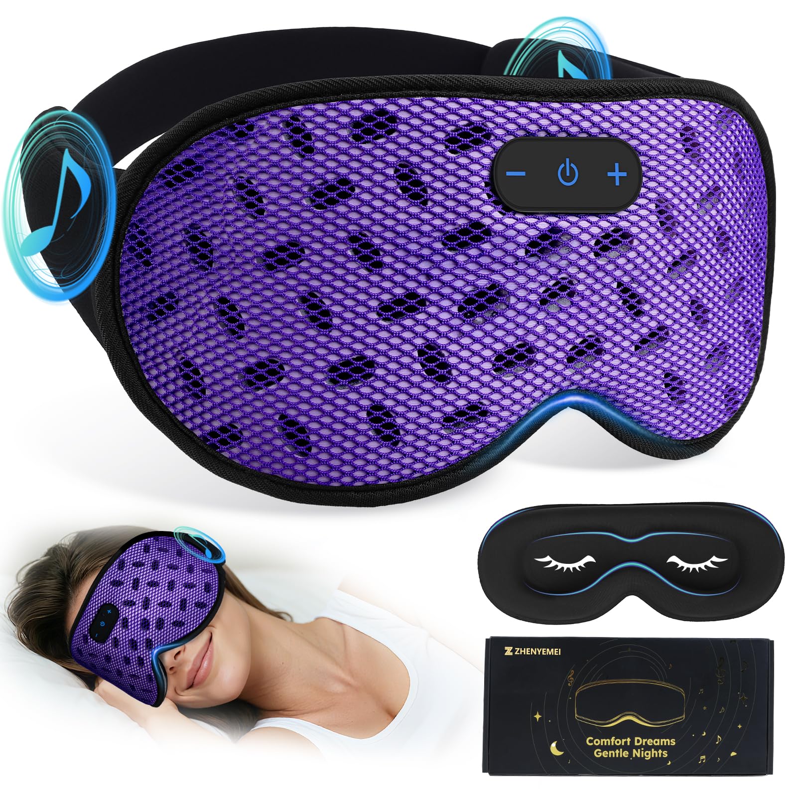 ZHENYEMEI Sleep Mask 3D Contour for zero pressure eye comfort.