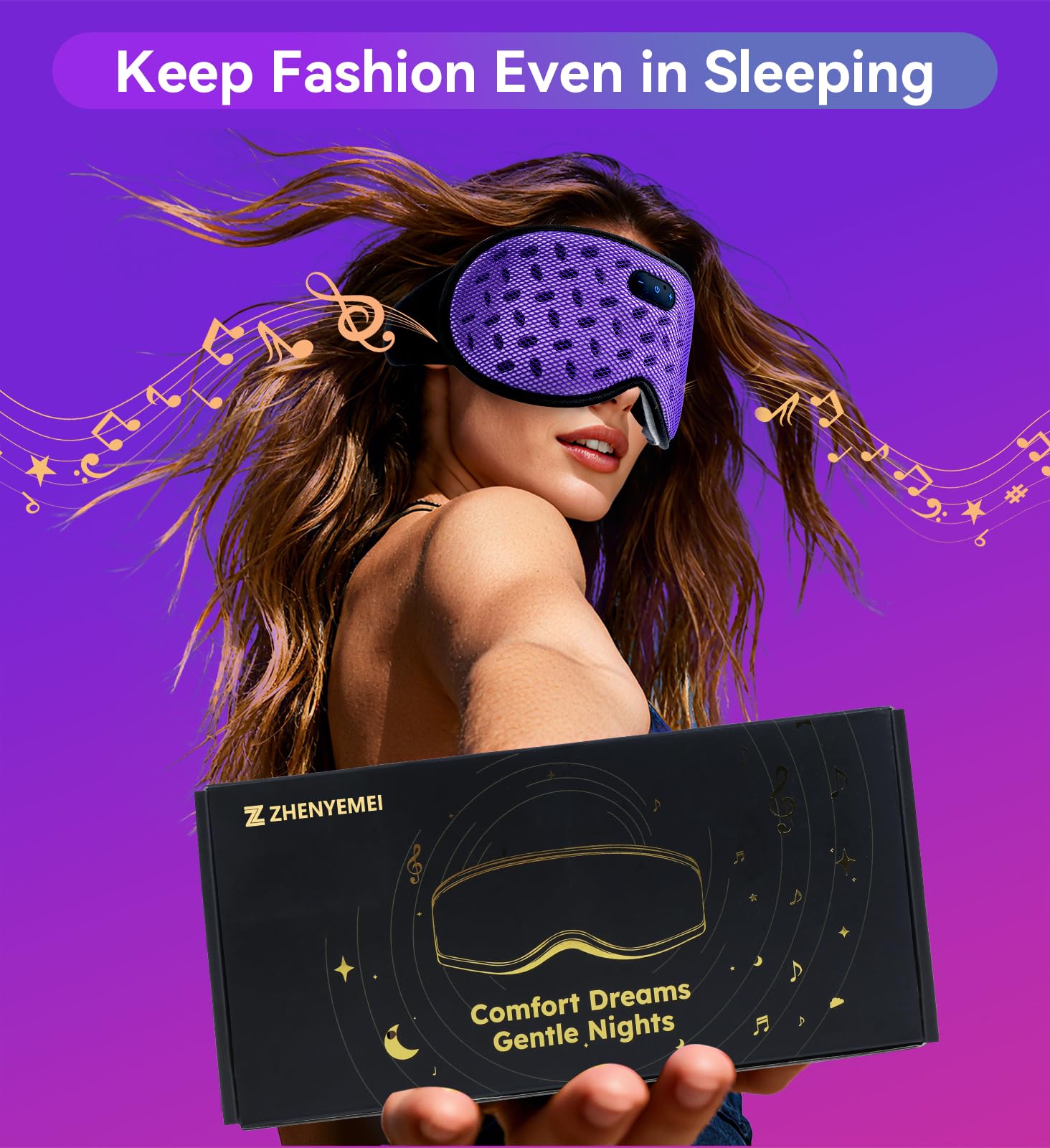 ZHENYEMEI Sleep Mask with Bluetooth Speakers delivers immersive audio.