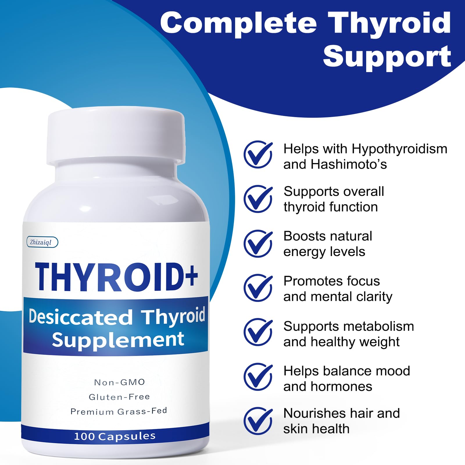 Zhizaiql desiccated thyroid capsules closeup highlighting dosing and balance.