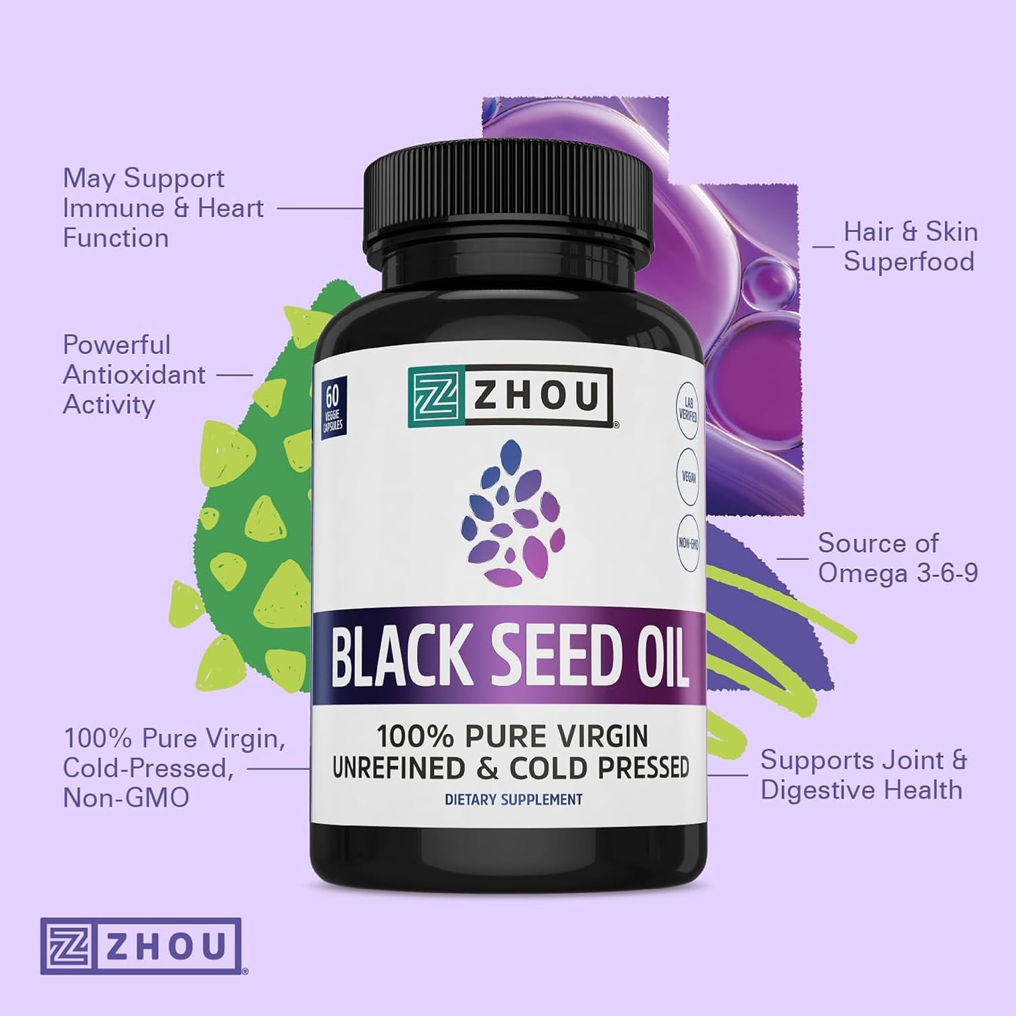 ZHOU Black Seed Oil Capsules label closeup shows oil details