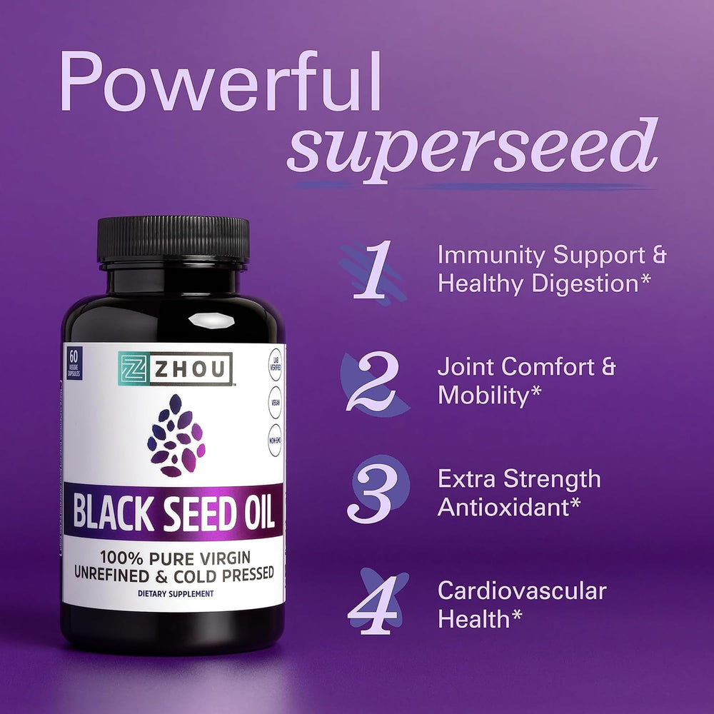 ZHOU Black Seed Oil Capsules pouring demonstrates simple daily intake