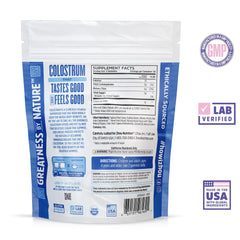 ZHOU Colostrum Gummies bottle back shows 250 mg immunoglobulins per serving.