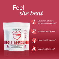 Beet root and CoQ10 ingredients close-up highlighting 300 mg beet root per serving.