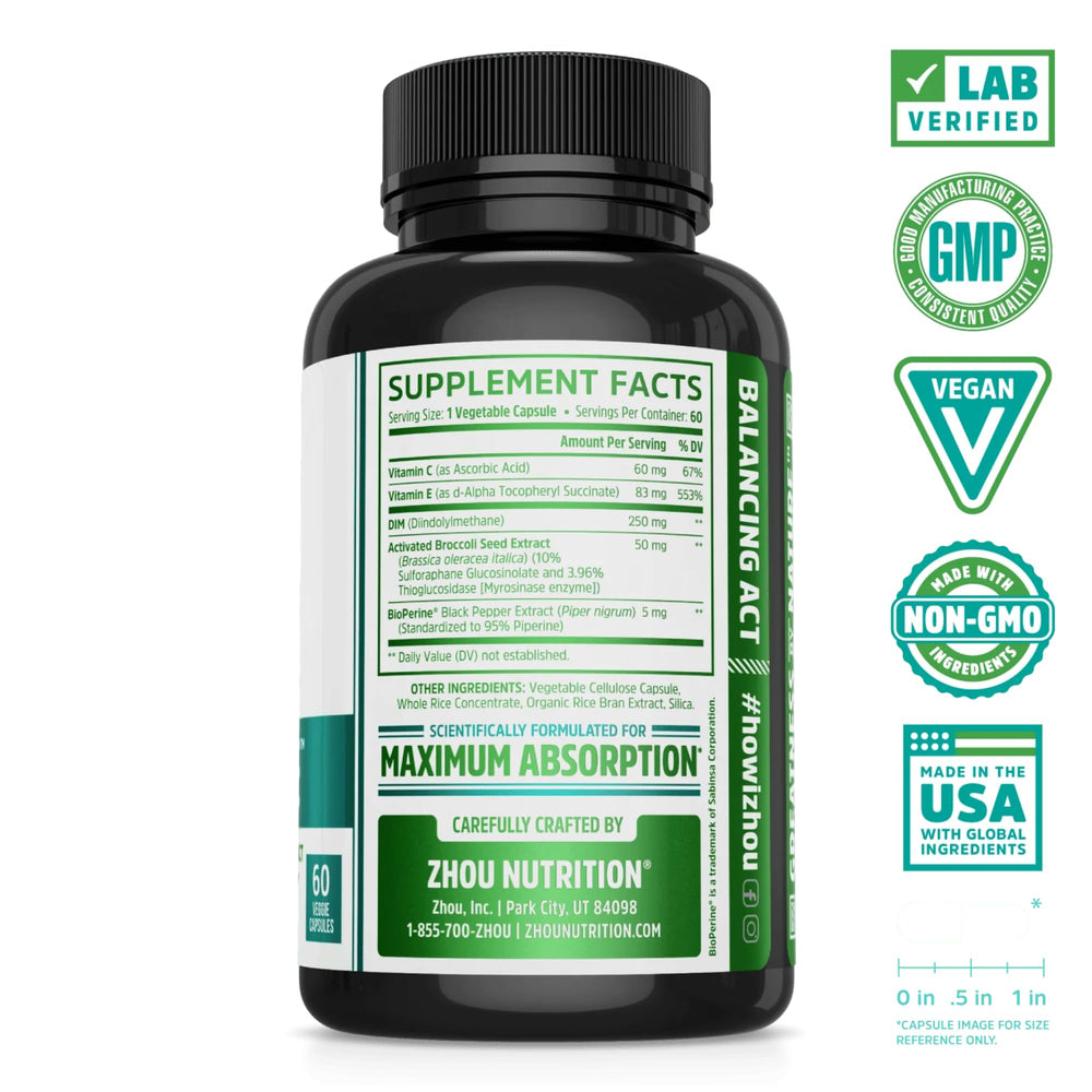 Close-up of capsules highlighting vegan formula for hormone balance