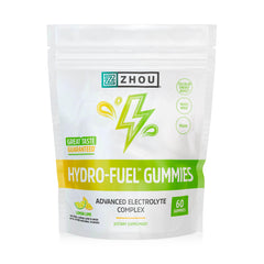 Zhou Hydro-Fuel Gummies bottle emphasizing hydration electrolytes for active days
