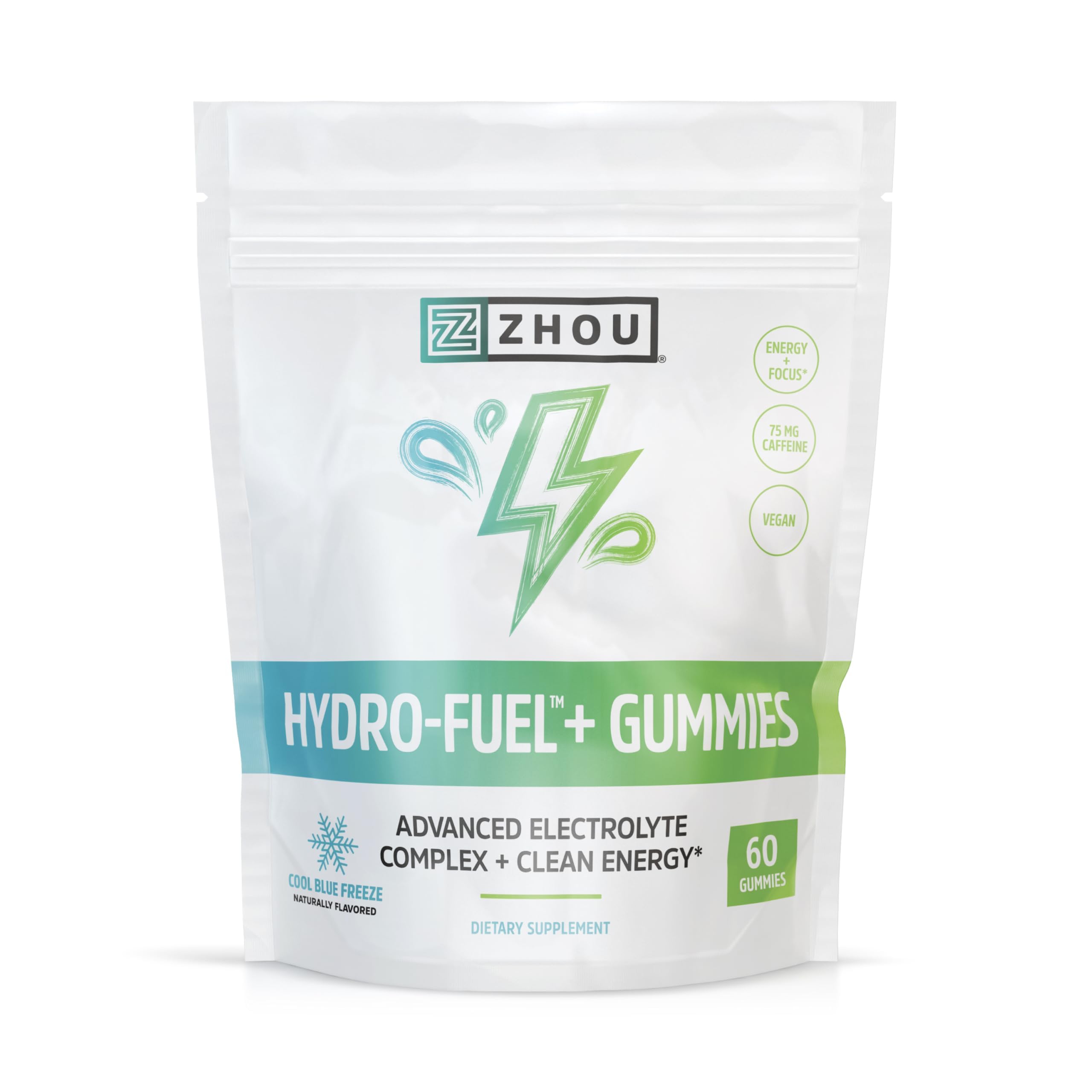 Zhou Hydro-Fuel+ Gummies bottle on-the-go hydration support.