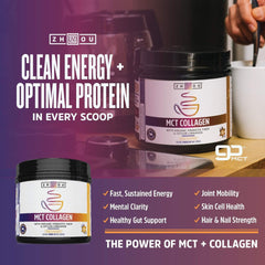 ZHOU MCT Collagen Vanilla ingredients label with prebiotic fiber and cinnamon