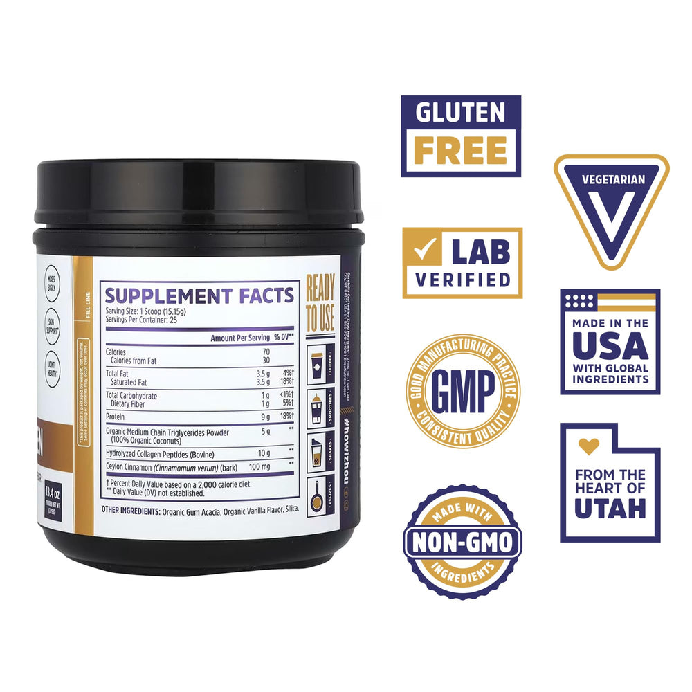ZHOU MCT Collagen Vanilla being poured into a cup for daily use