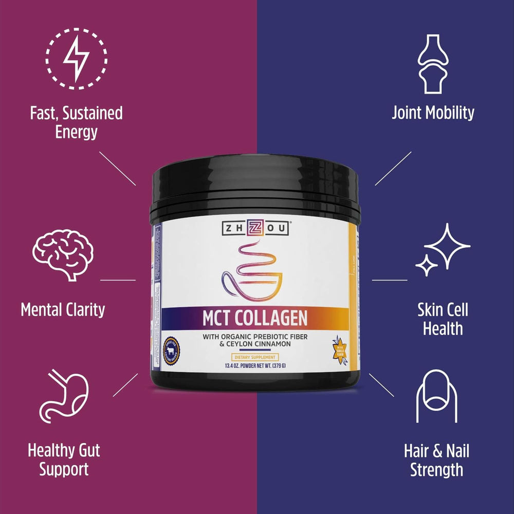 ZHOU MCT Collagen Vanilla powder texture close-up