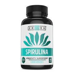 Zhou Spirulina tablets bottle-front view highlighting daily energy greens