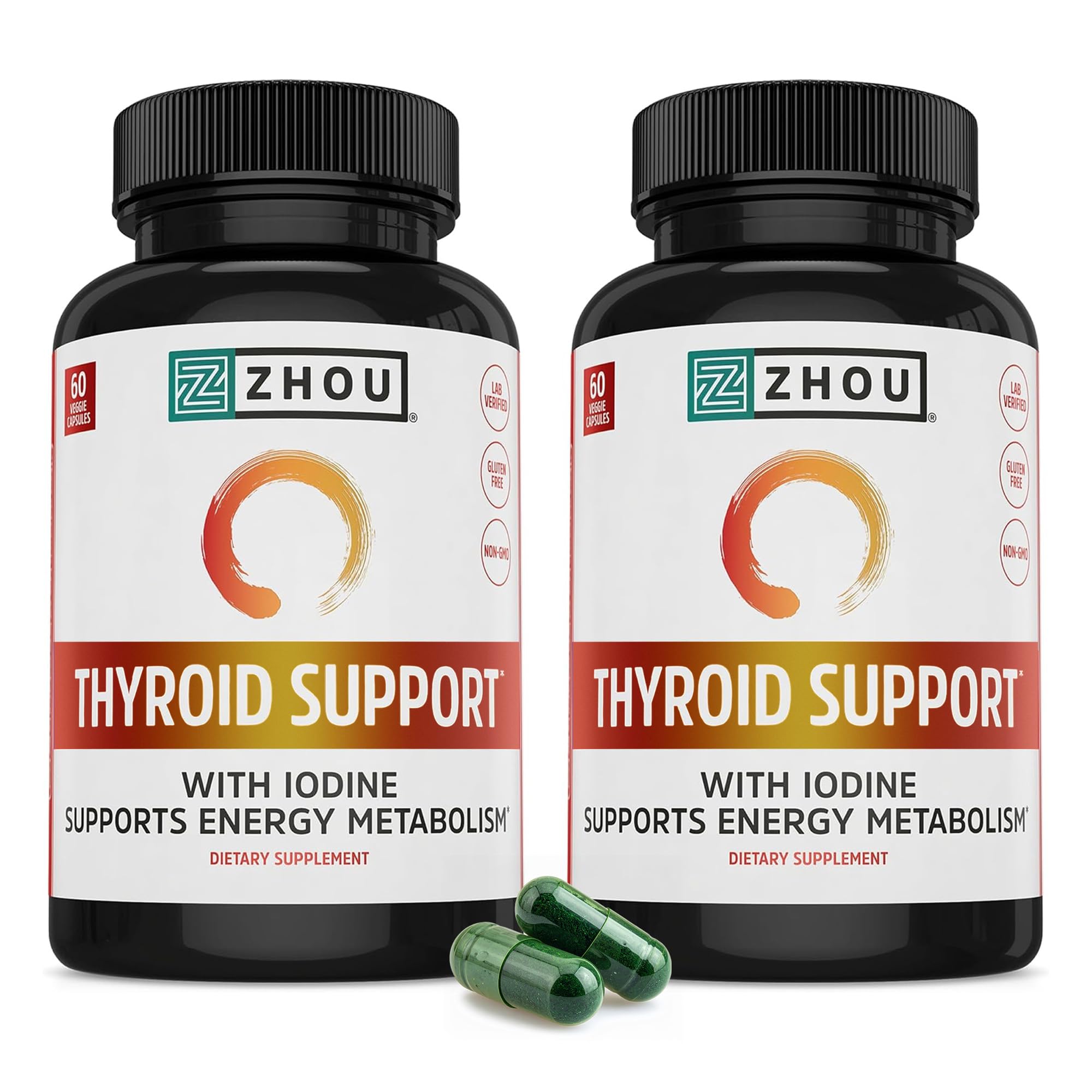 ZHOU Thyroid Support bottle front highlighting iodine-rich formula for daily vitality