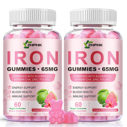 ZHPHK Iron Gummies bottle front, convenient daily iron support.