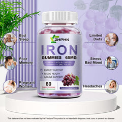ZHPHK iron gummies grape bottle stack suitable for family use.