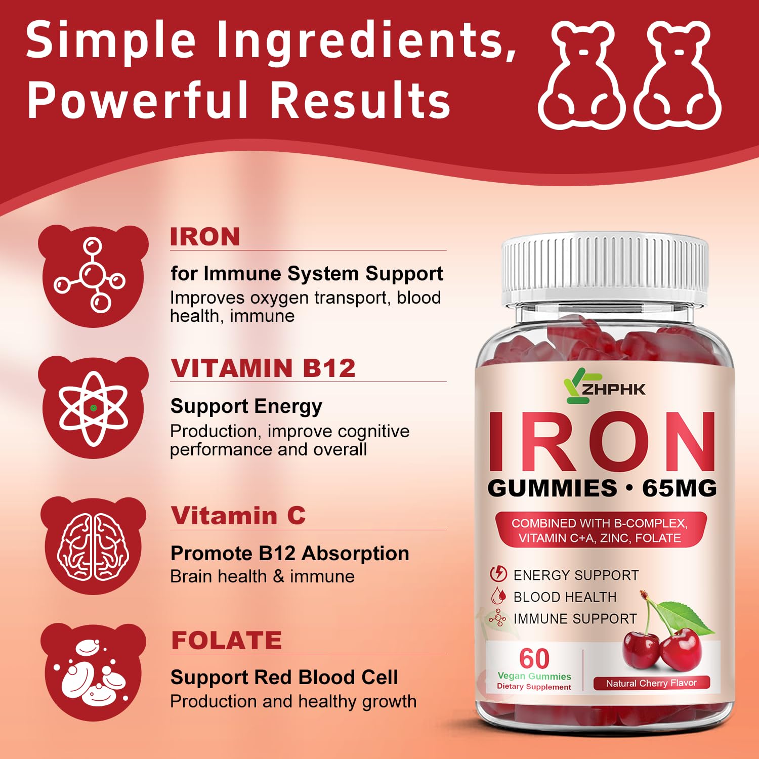 Fresh cherries beside gummies emphasize the cherry flavor