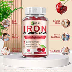 ZHPHK cherry-flavored iron gummies ideal for kids and adults.