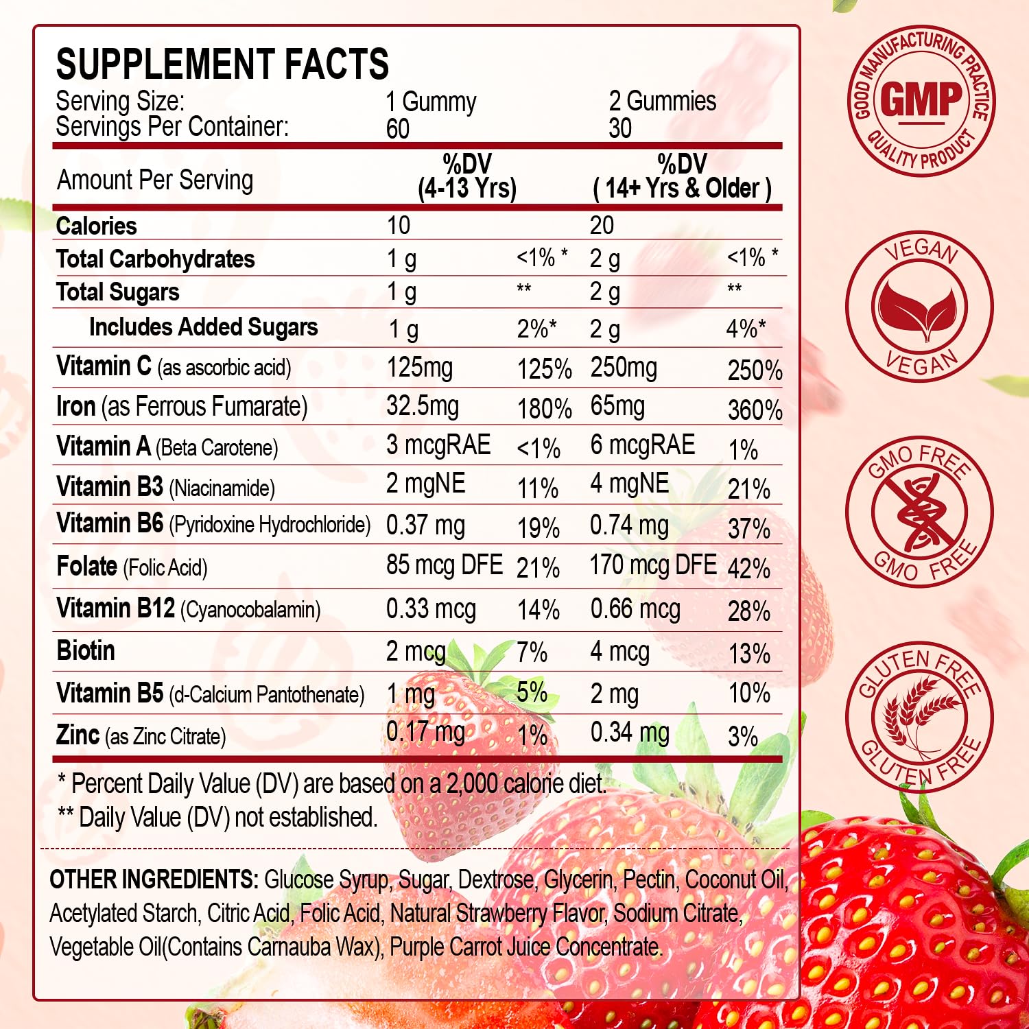 ZHPHK iron gummies strawberry jar highlighting tasty vegan iron source