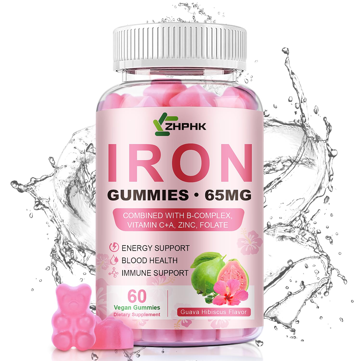 ZHPHK Iron Gummies jar with kid-friendly chews suggests daily routine