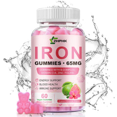 ZHPHK Iron Gummies jar with kid-friendly chews suggests daily routine