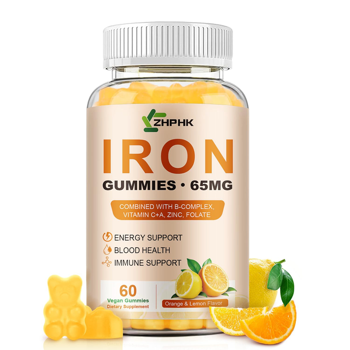 ZHPHK iron gummies bottle front for daily energy support