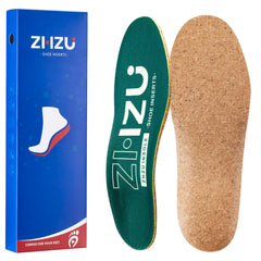 ZHZU cork orthotic insoles, breathable top view for all-day comfort.