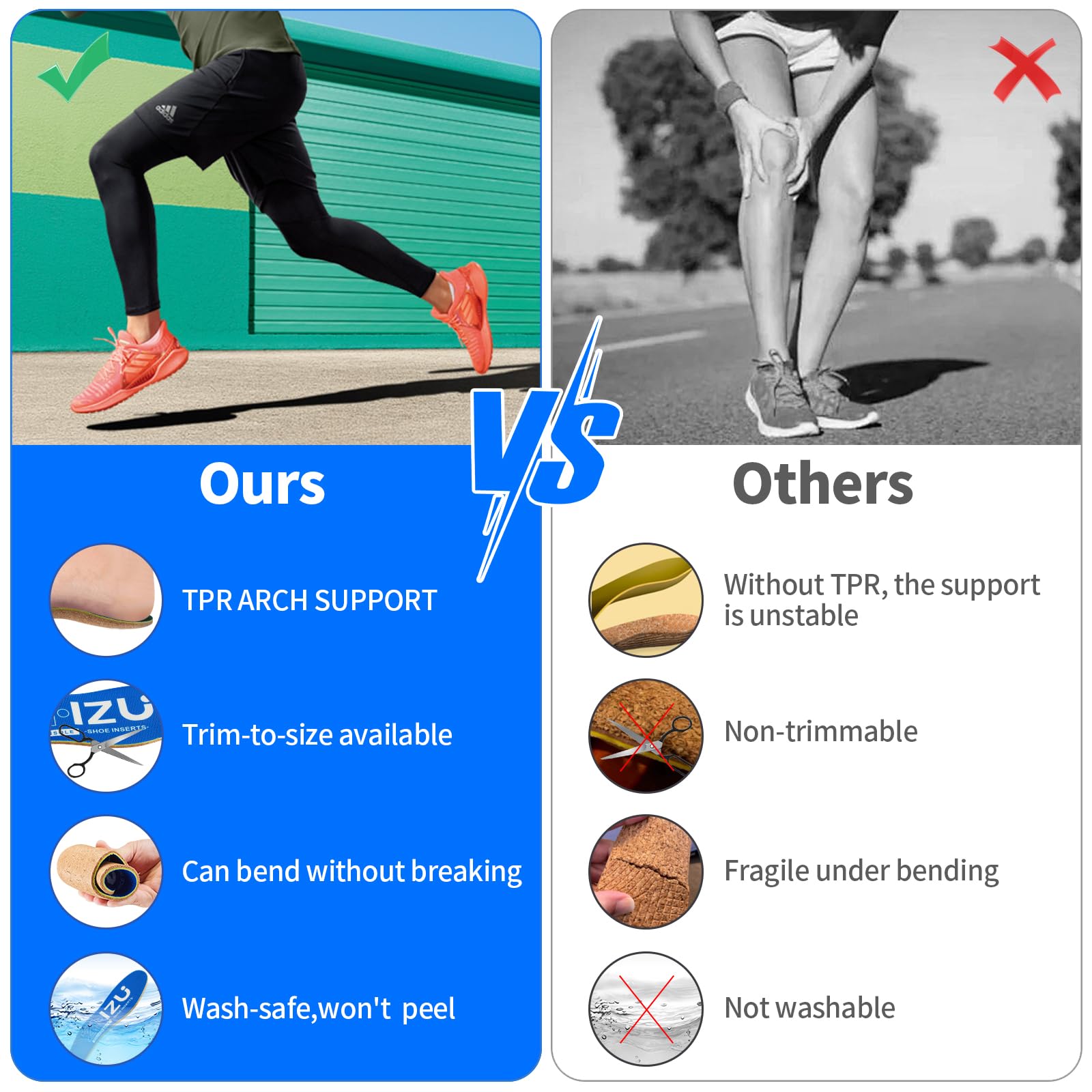 ZHZU easy-clean odor-free insoles keep shoes fresh after long wear.