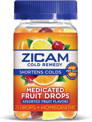 Zicam Cold Remedy Fruit Drops assorted fruit close-up for early cold relief.
