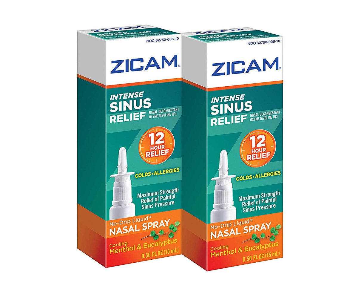 Zicam Intense Sinus Relief bottle with no-drip design for targeted relief.