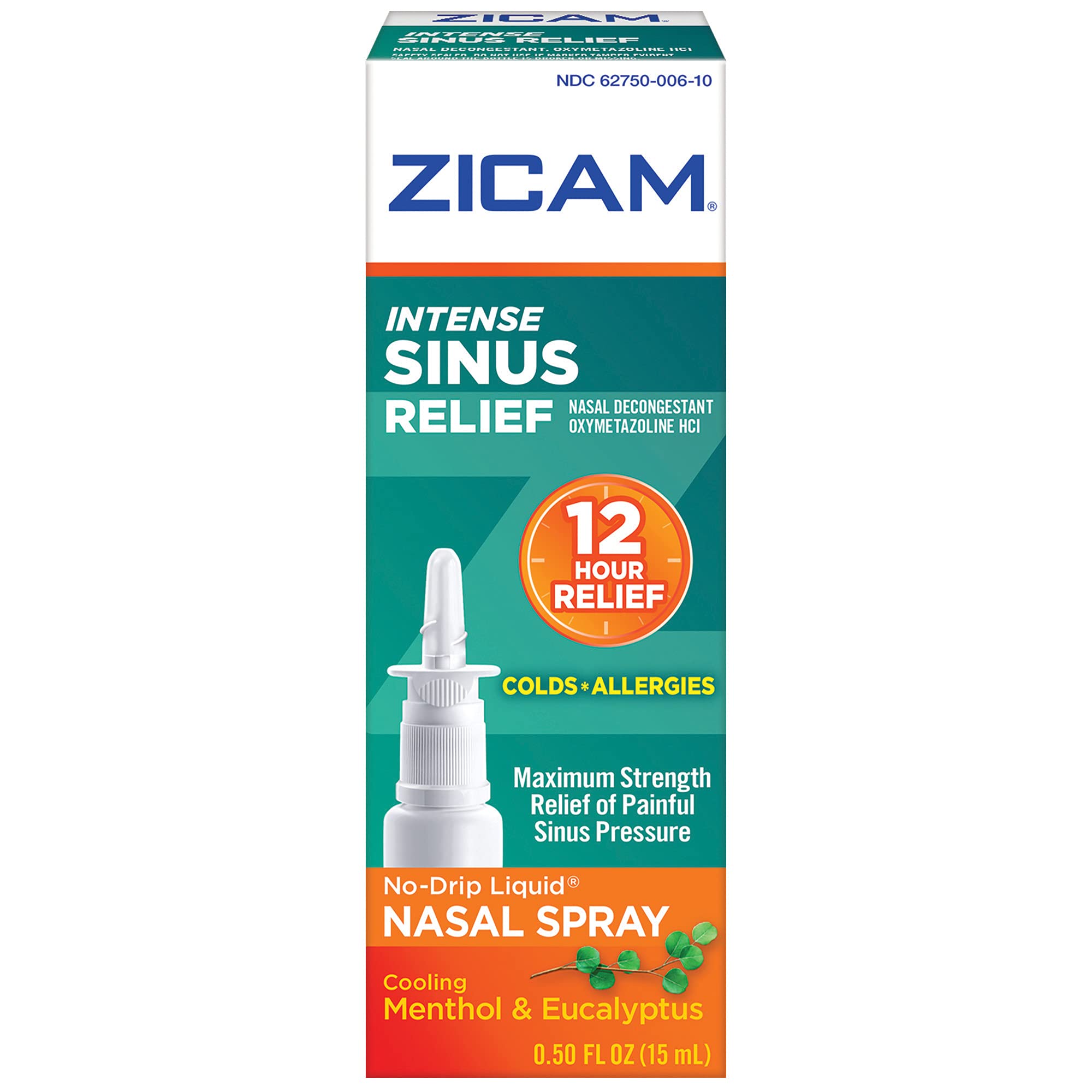 Zicam Intense Sinus Relief nasal spray pack shows six bottles for easy ongoing use.