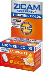 Pack of 3 Zicam RapidMelts orange cream tablets placed together.