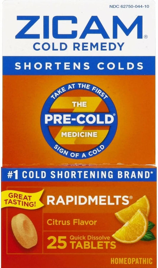 Zicam RapidMelts Citrus front box shows portable cold relief on the go