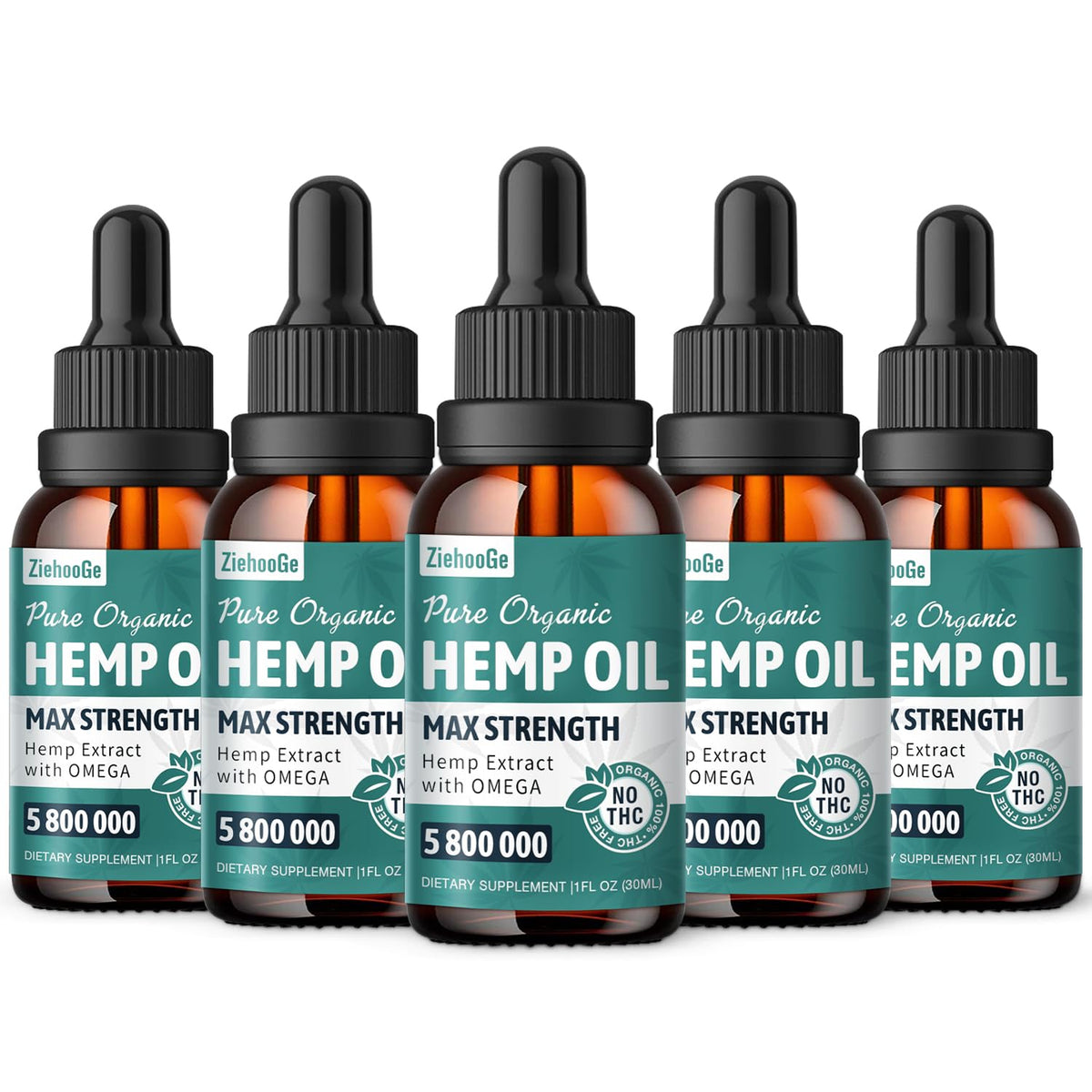 ZiehooGe high potency hemp oil drops bottle pour demonstrates easy daily dosing.