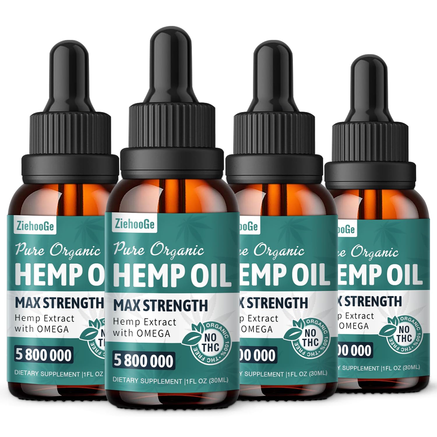 ziehooGe Organic Oil Drops bottle clearly labeled with hemp oil benefits
