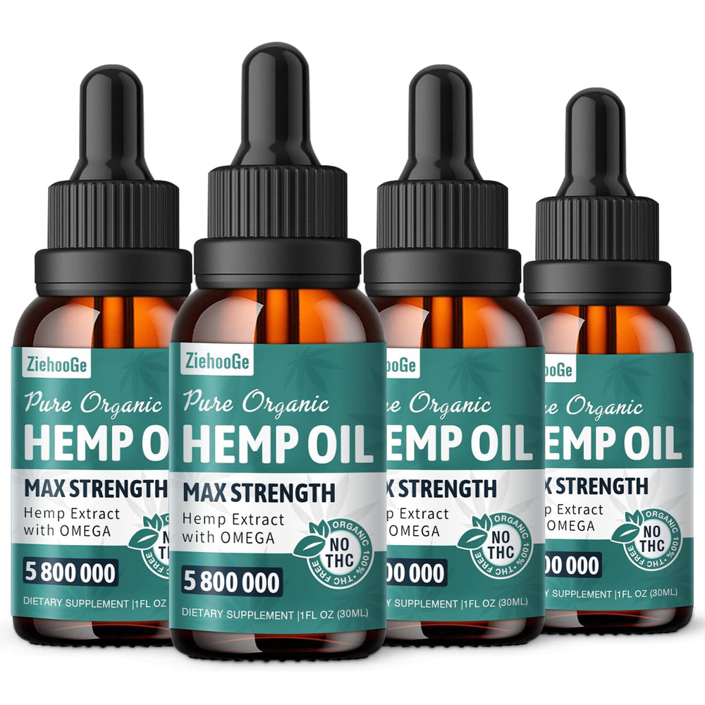 ziehooGe Organic Oil Drops bottle clearly labeled with hemp oil benefits