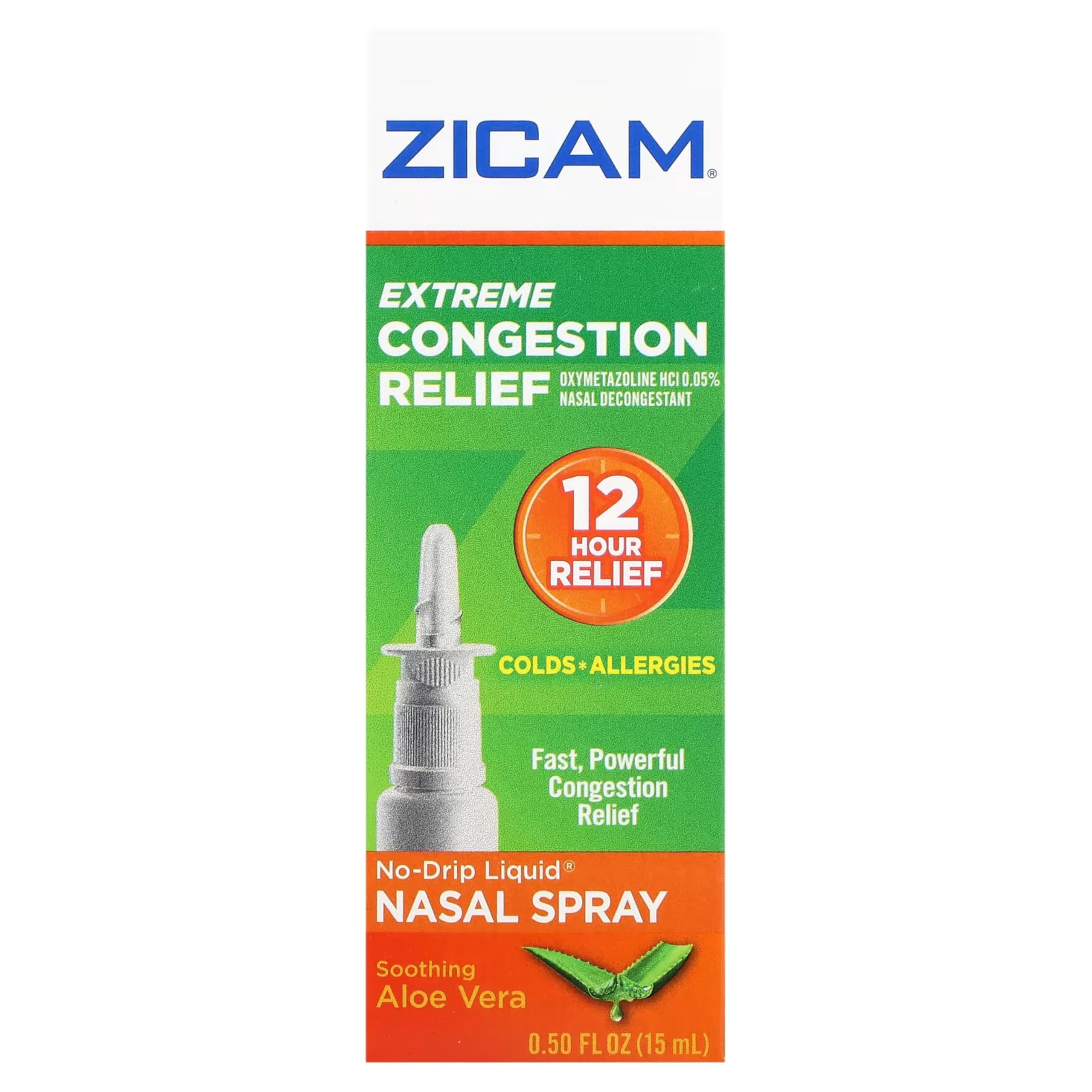 Zicam Extreme Congestion Relief nasal spray bottle with aloe vera for temporary congestion relief