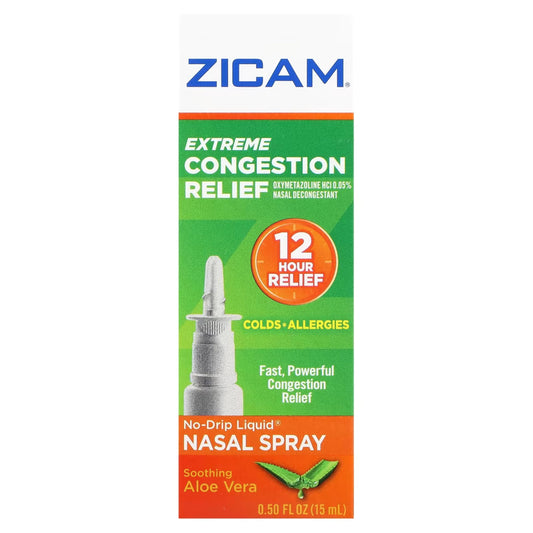 Zicam Extreme Congestion Relief nasal spray bottle with aloe vera for temporary congestion relief