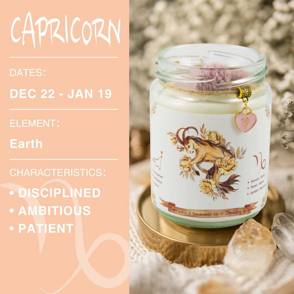 ZINCGE Capricorn earrings shown with candle, ideal for thoughtful gifting.
