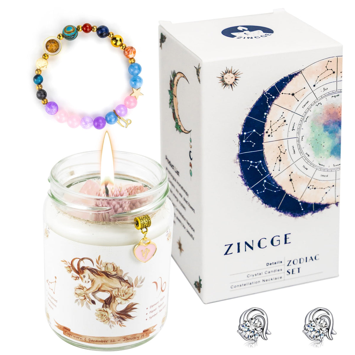 ZINCGE Capricorn scented candle close-up for a calm, focused ambiance.