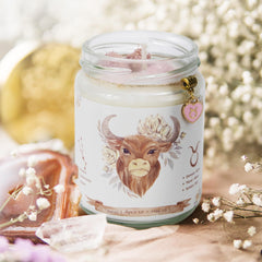 ZINCGE crystal candle close-up highlighting calming aroma.