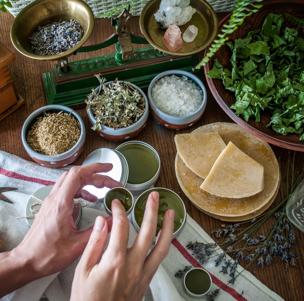 Zincuta Healing Ointment essential oils scene featuring lavender and bergamot.