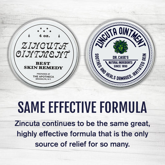 Zincuta Healing Ointment tin label detail highlighting zinc oxide and natural ingredients.