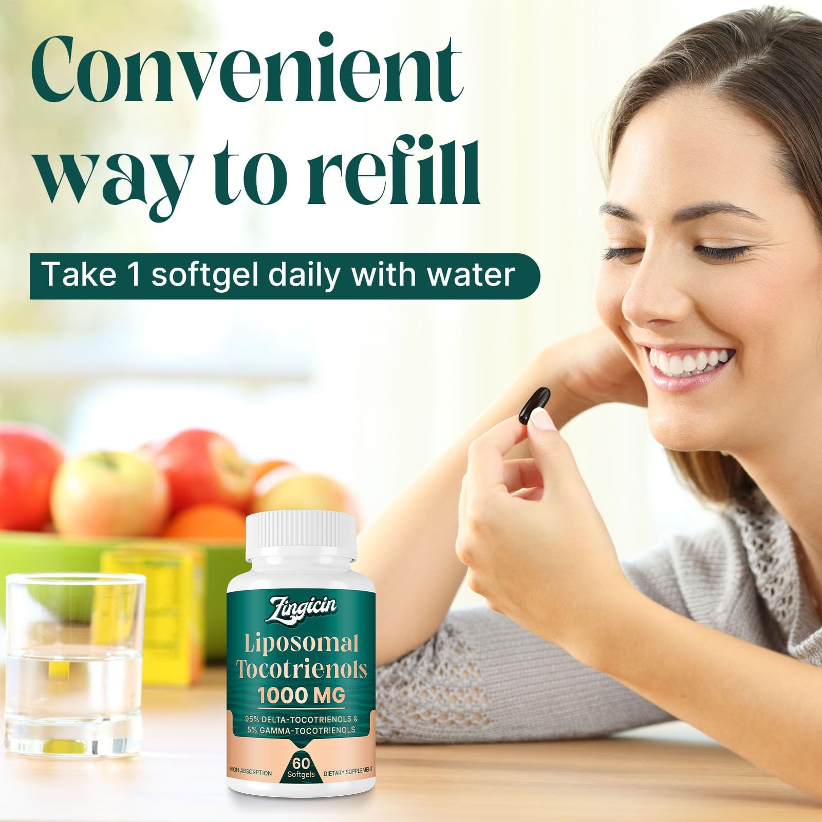 Zingicin bottle with water for a simple daily intake.