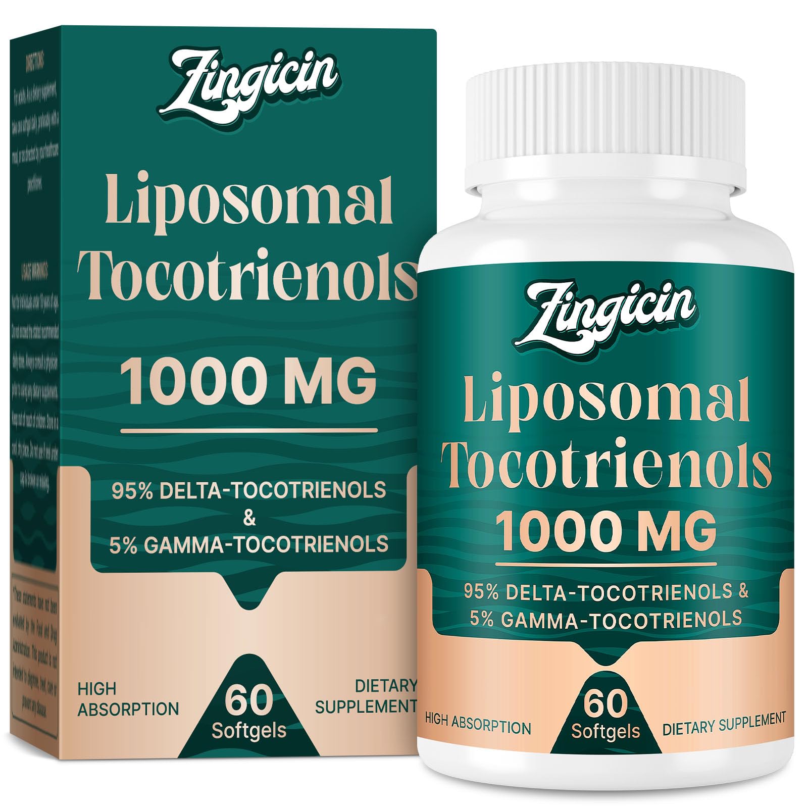 Zingicin Tocotrienols bottle label showing purity and natural ingredients.