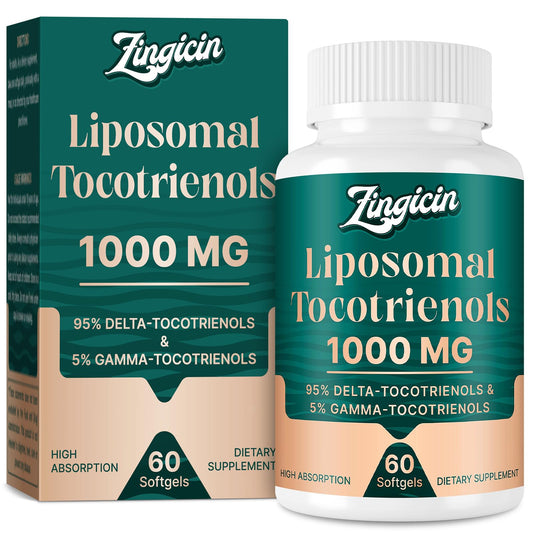 Zingicin Tocotrienols bottle label showing purity and natural ingredients.